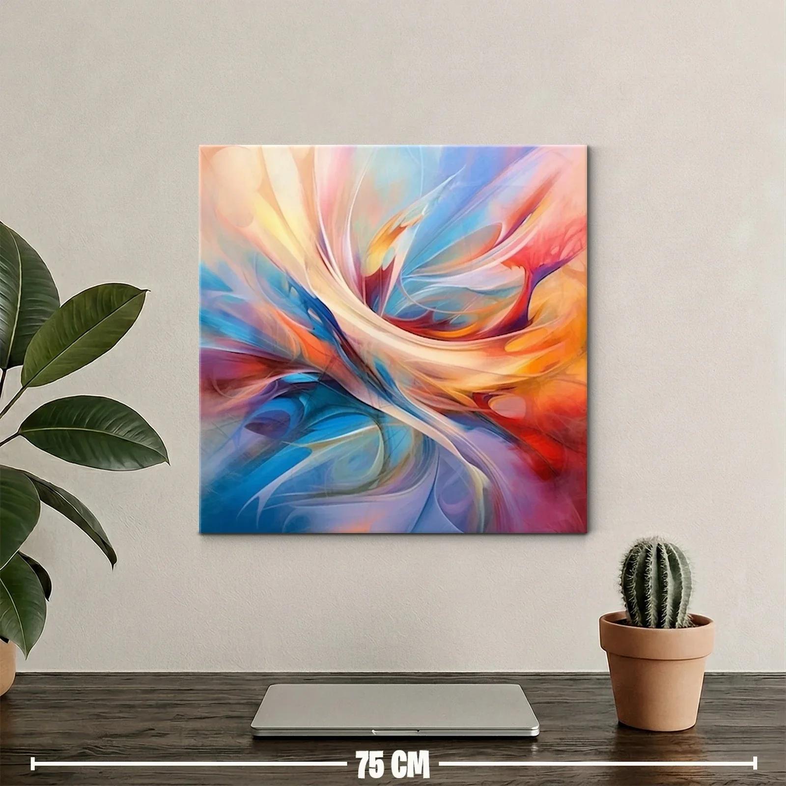 Cuadro abstracto con tonos cálidos y azules vibrantes — miniatura 2