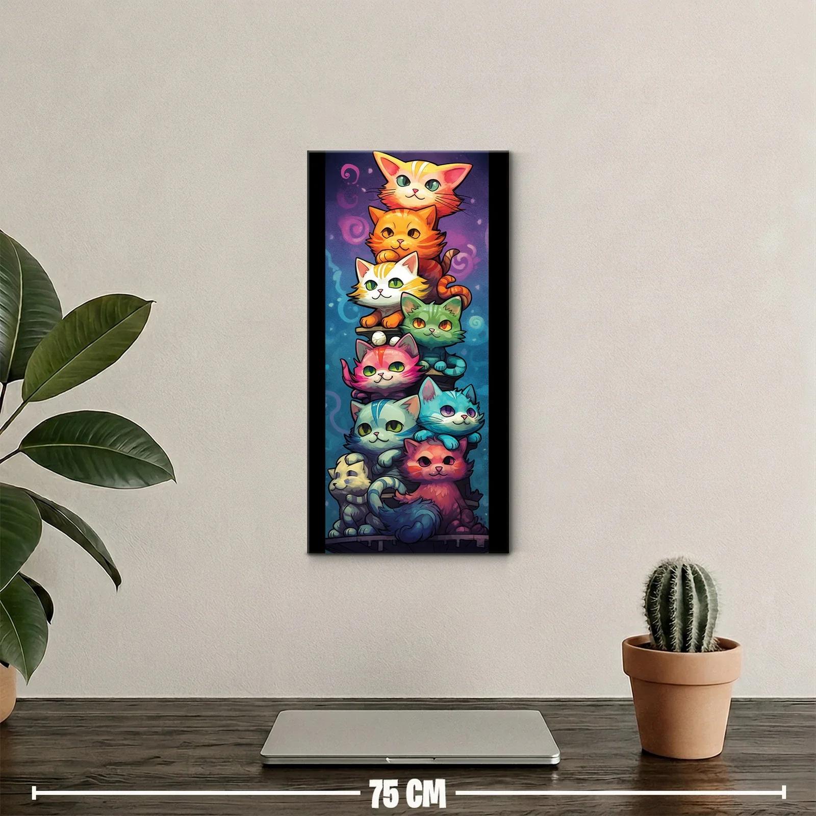Cuadro torre de gatos de colores con espirales y destellos — miniatura 2