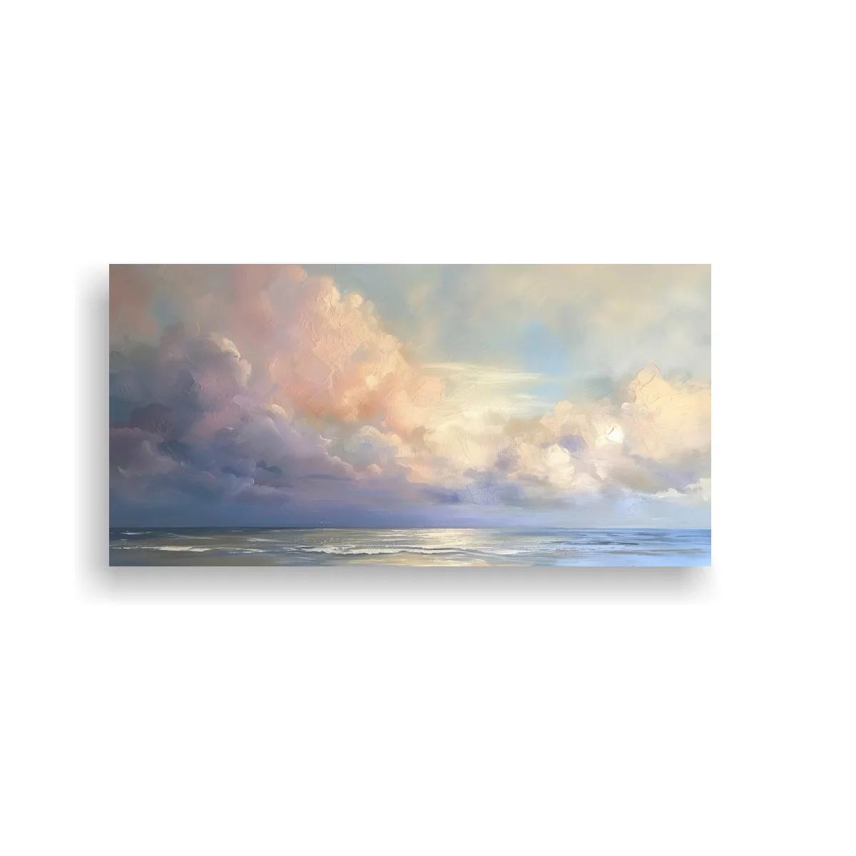 Cuadro cielo nublado sobre el mar con luz suave