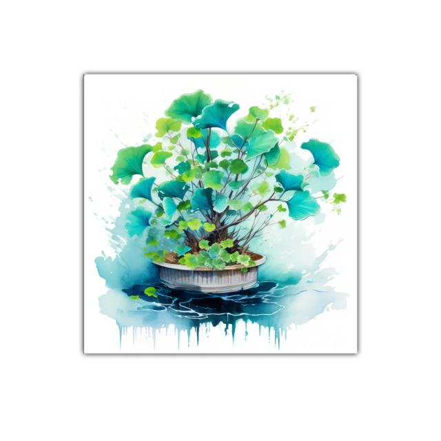 Cuadro decorativo con planta de hojas verdes y azules