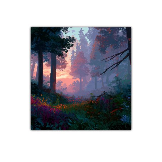 Atardecer Místico en Bosque de Colores Intensos