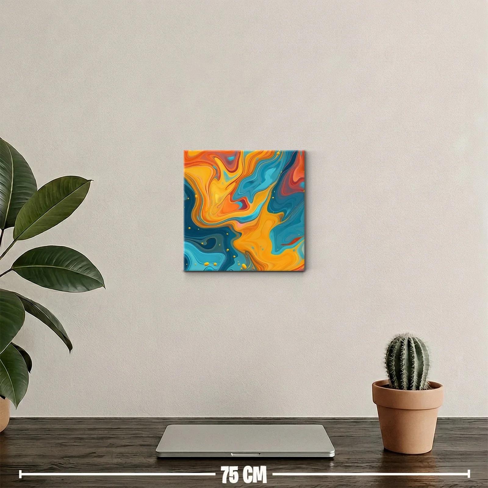 Cuadro abstracto vibrante con tonos anaranjados y azulados — miniatura 2