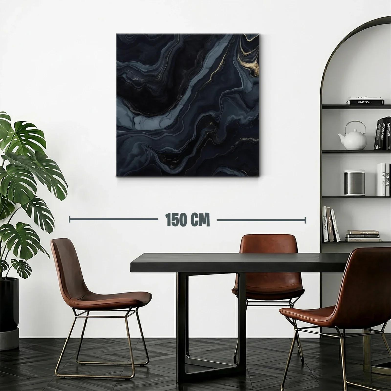 Cuadro abstracto con tonos oscuros y detalles dorados — miniatura 2