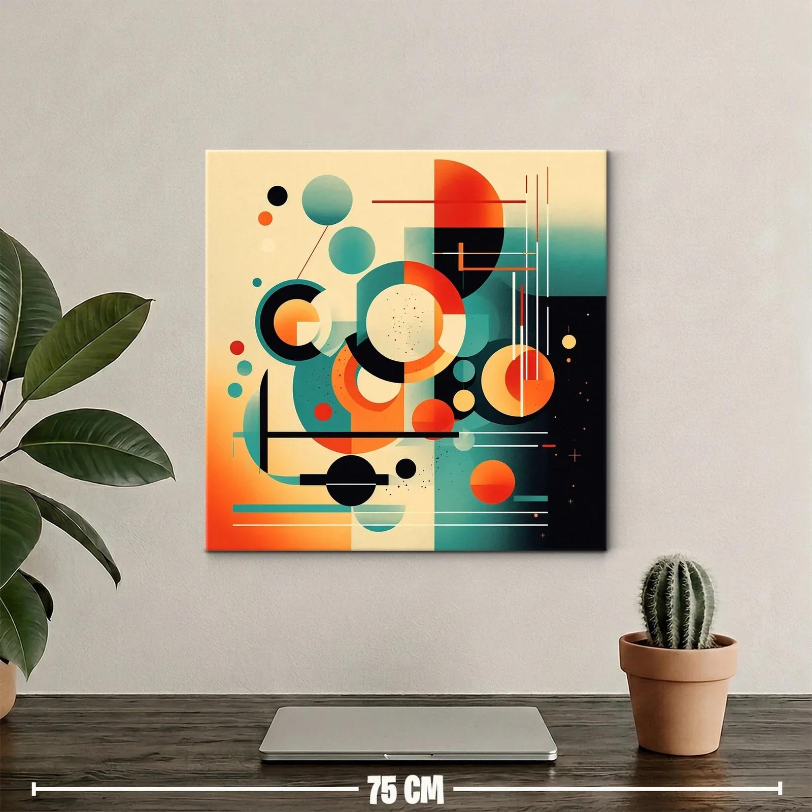 Cuadro abstracto geométrico con círculos y líneas vibrantes — miniatura 2