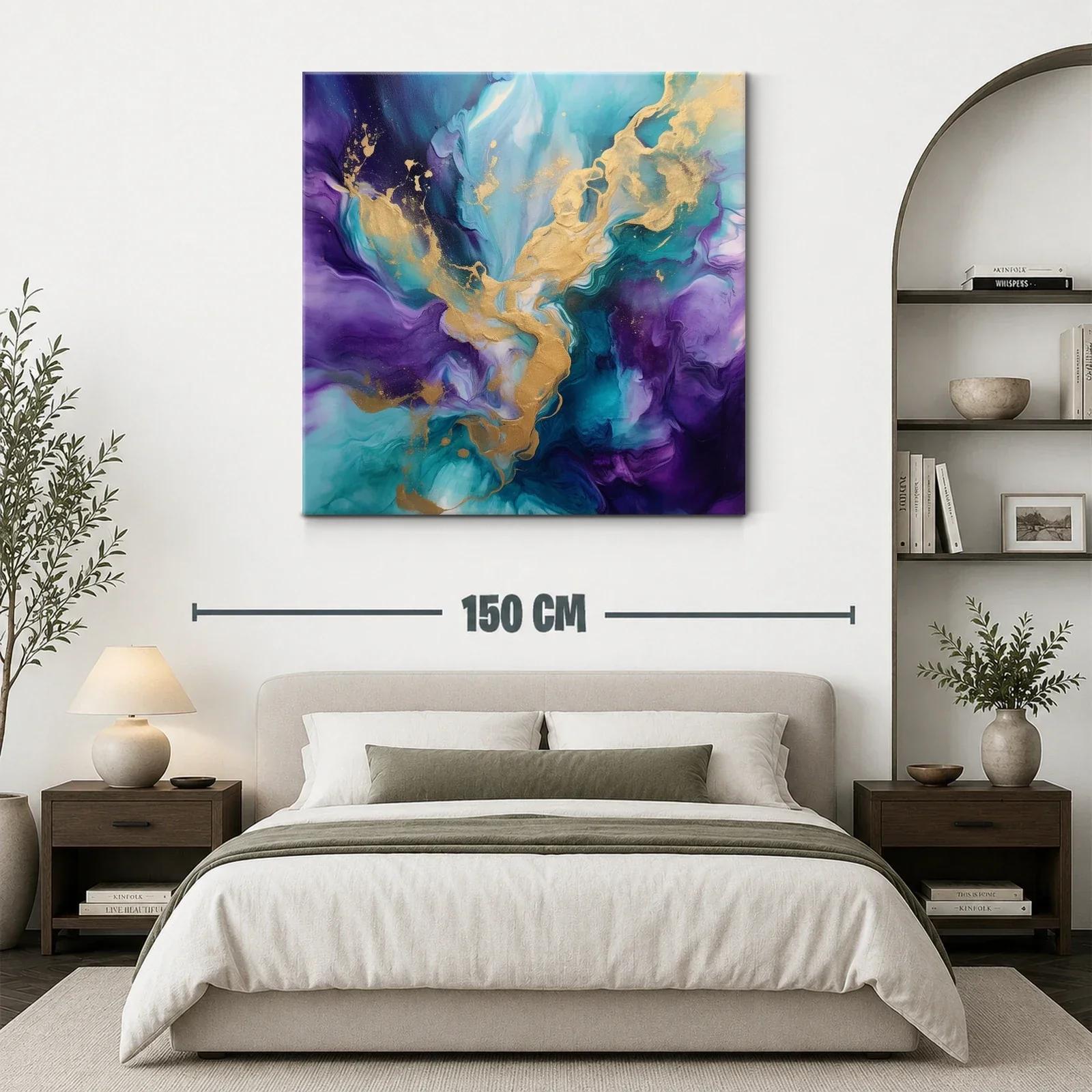 Cuadro Abstracto con Tono Azul y Dorado Vibrante — miniatura 3