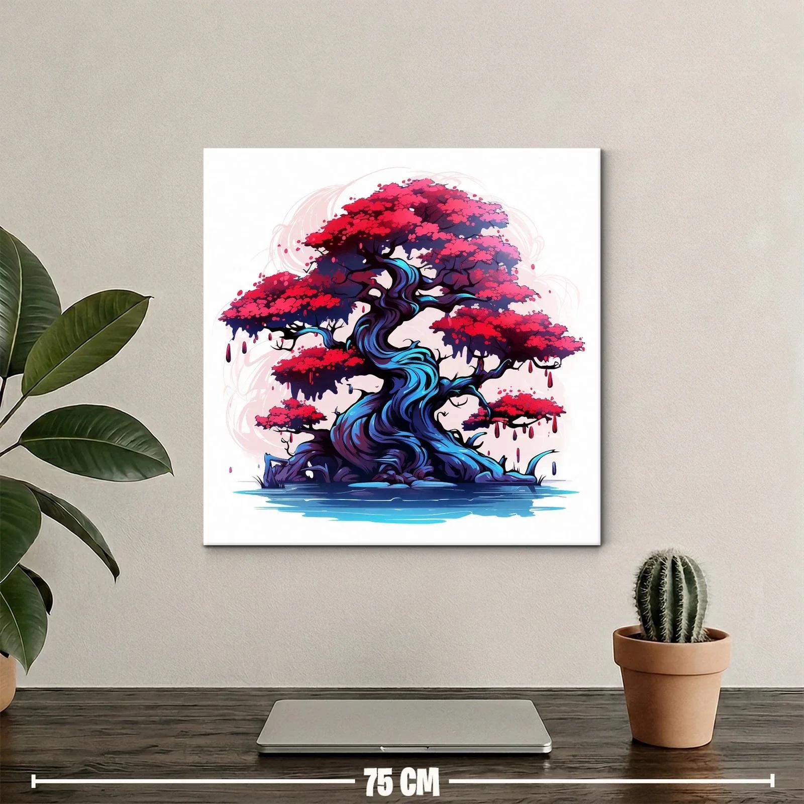 Árbol místico con follaje rojo vibrante y tronco azul intenso — miniatura 2