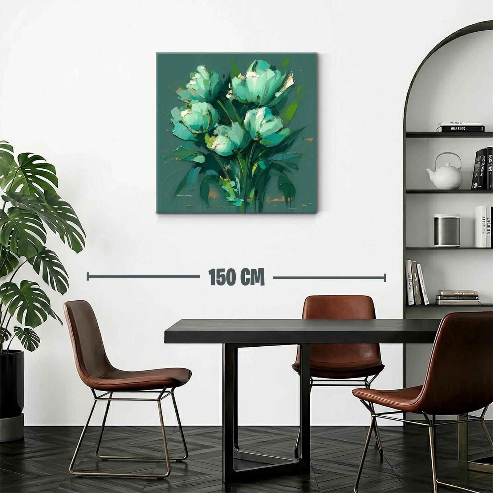 Cuadro moderno de flores en tonos verdes y azules — miniatura 2