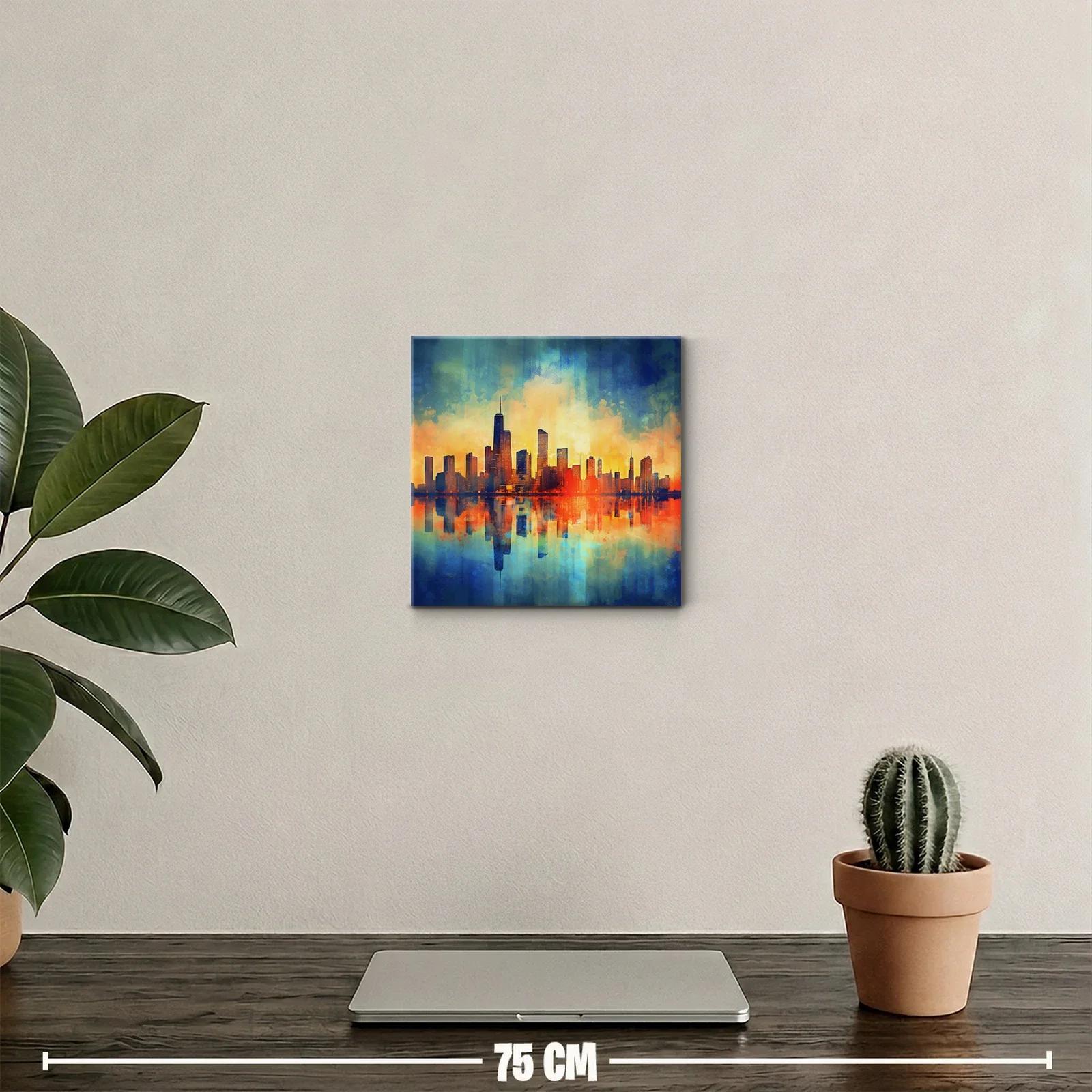 Vibrante paisaje urbano con reflejos al atardecer — miniatura 2
