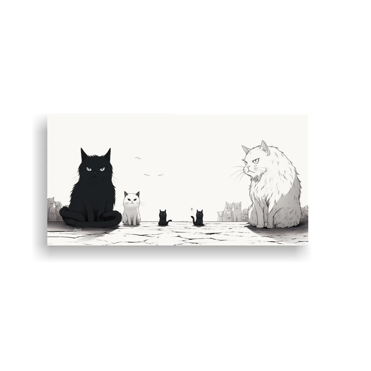 Cuadro gatos en fila con fondo minimalista