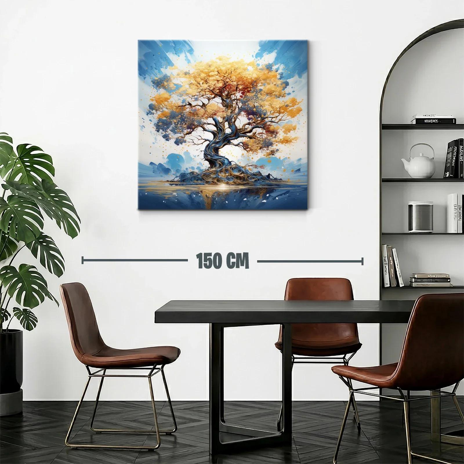 Árbol dorado con ramas en espiral sobre fondo azul — miniatura 2