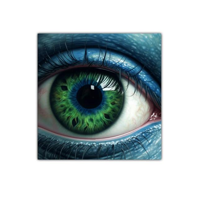 Impactante cuadro con ojo verde y azul en detalle extremo