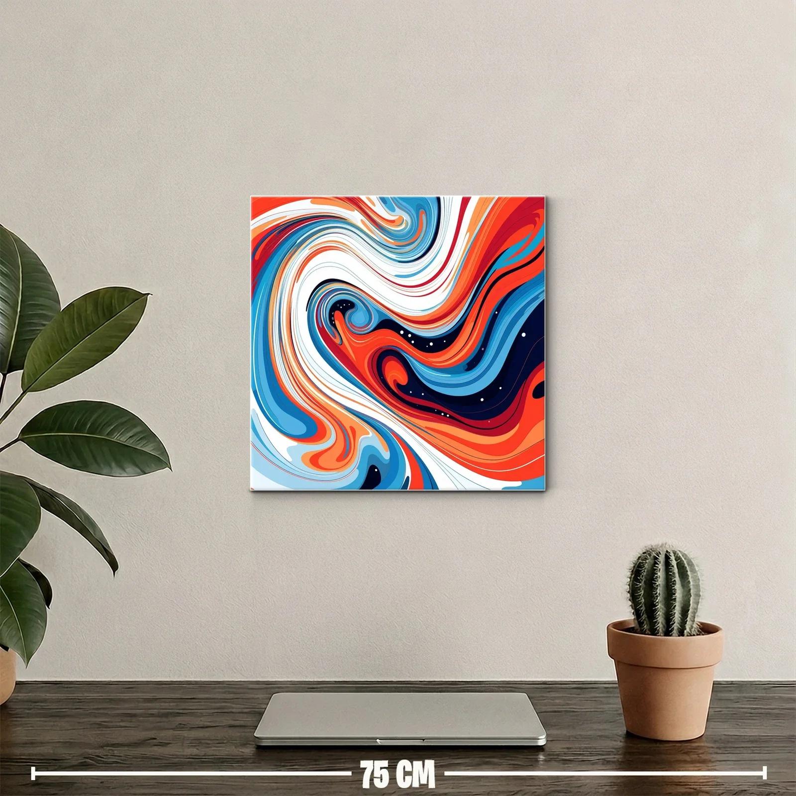 Cuadro abstracto con remolinos en tonos azul y naranja vivo — miniatura 2