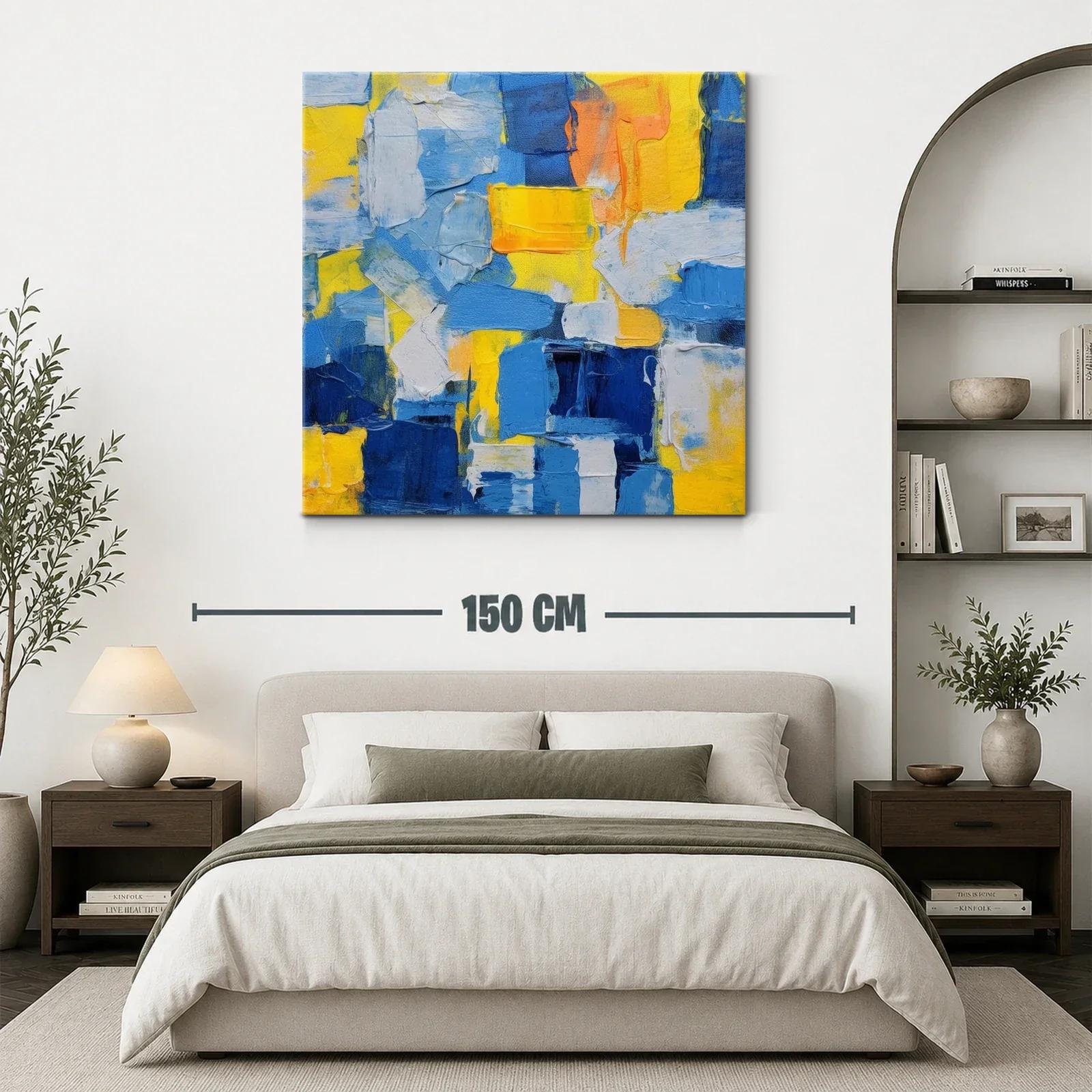 Cuadro abstracto con predominio de tonos azules y amarillos — miniatura 3