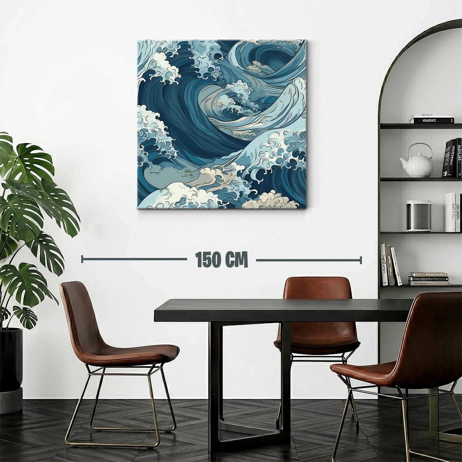 Cuadro de olas dinámicas con tonos azules y crema — miniatura 2
