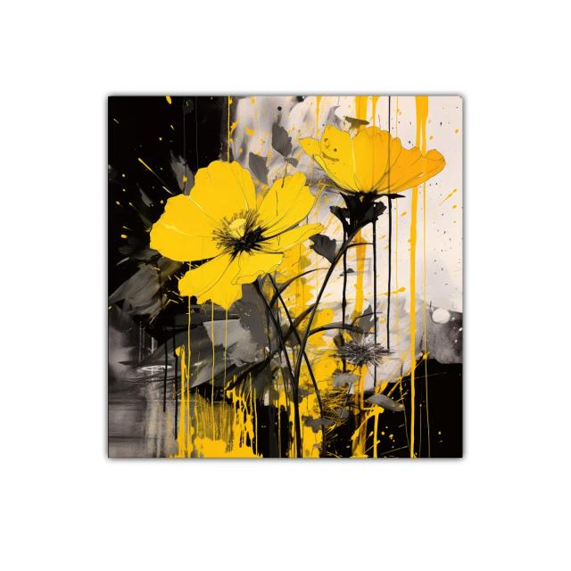 Vibrante cuadro floral con tonos amarillos y contraste negro