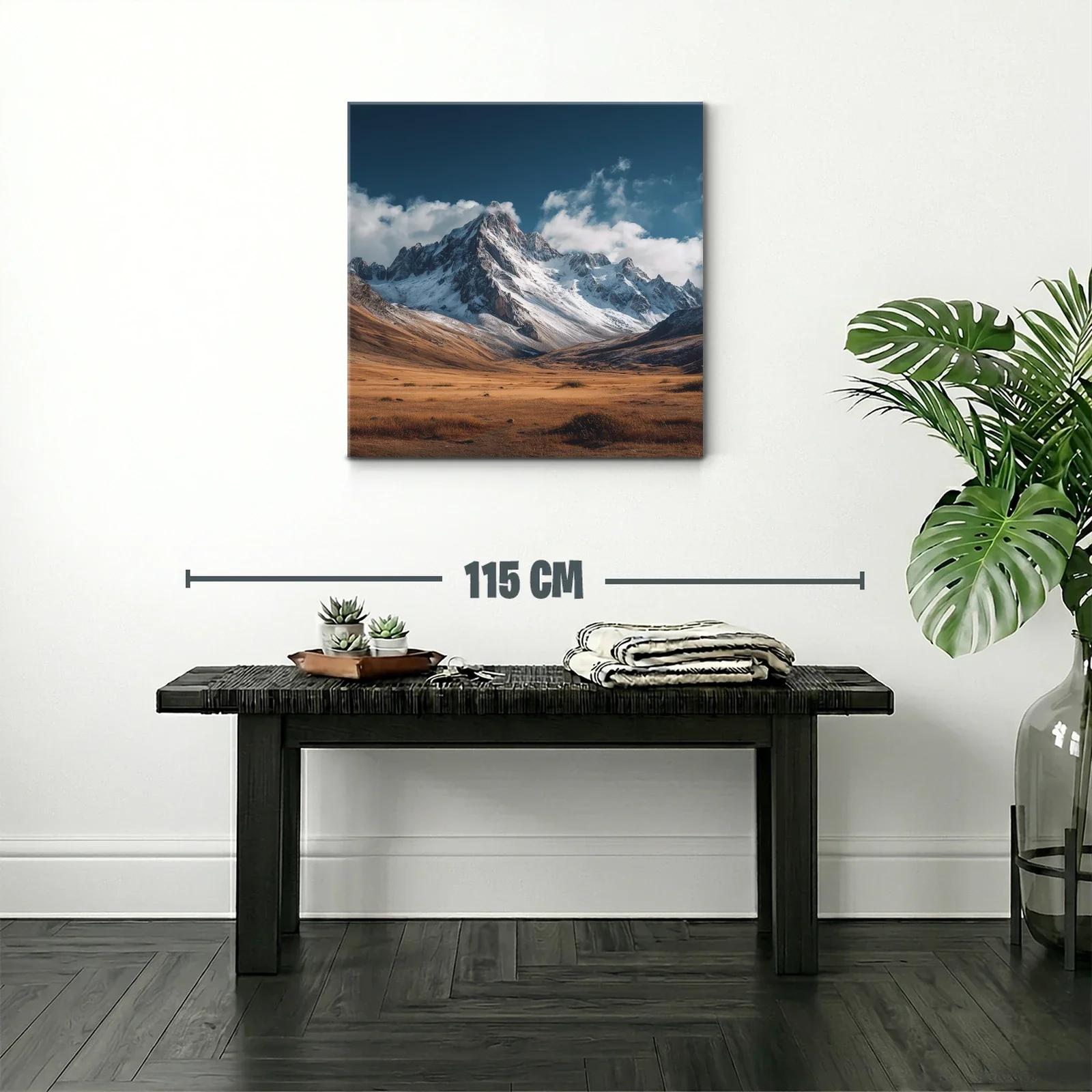 Montañas nevadas con cielo azul y pradera dorada — miniatura 2