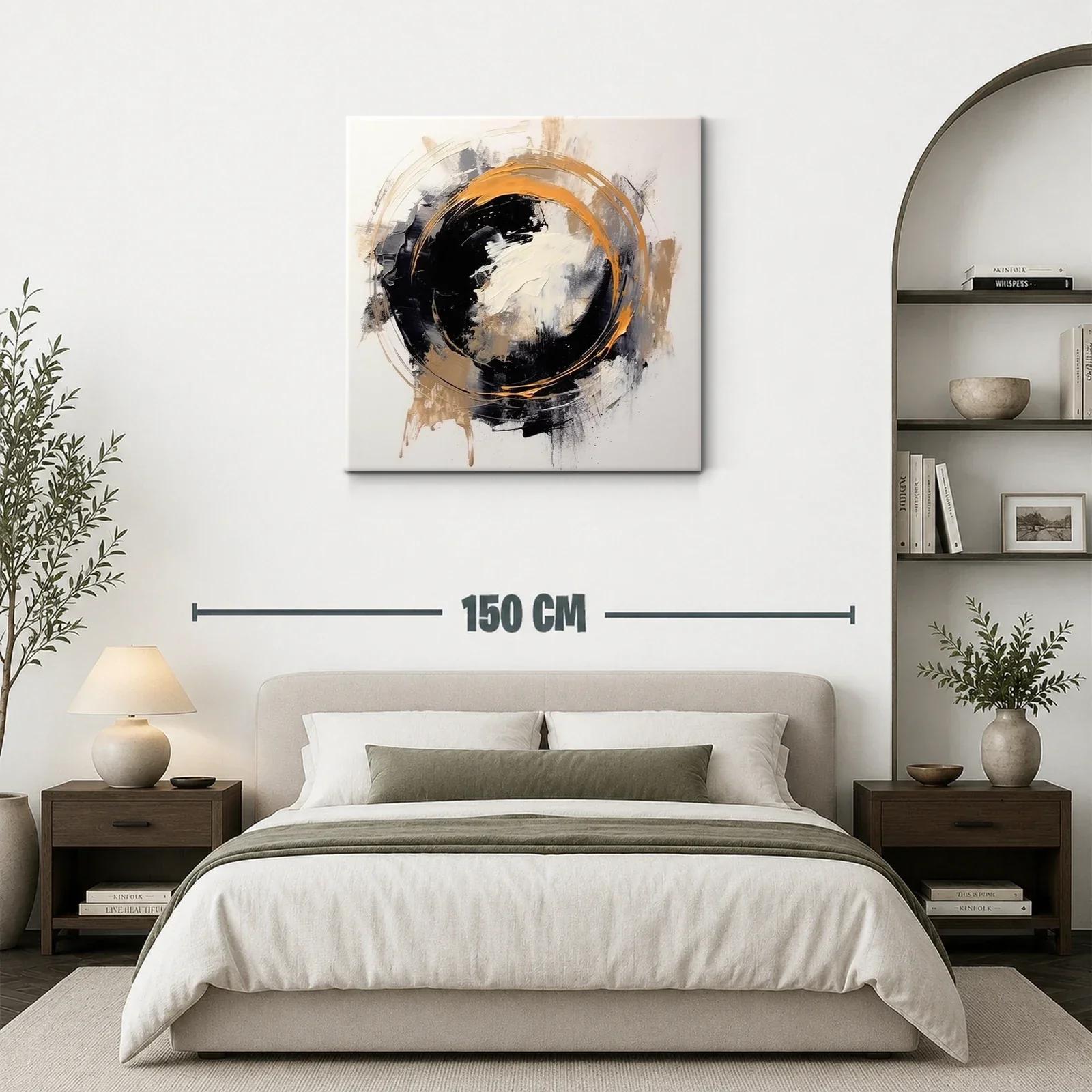 Cuadro abstracto con círculo dinámico en tonos tierra y negro — miniatura 3