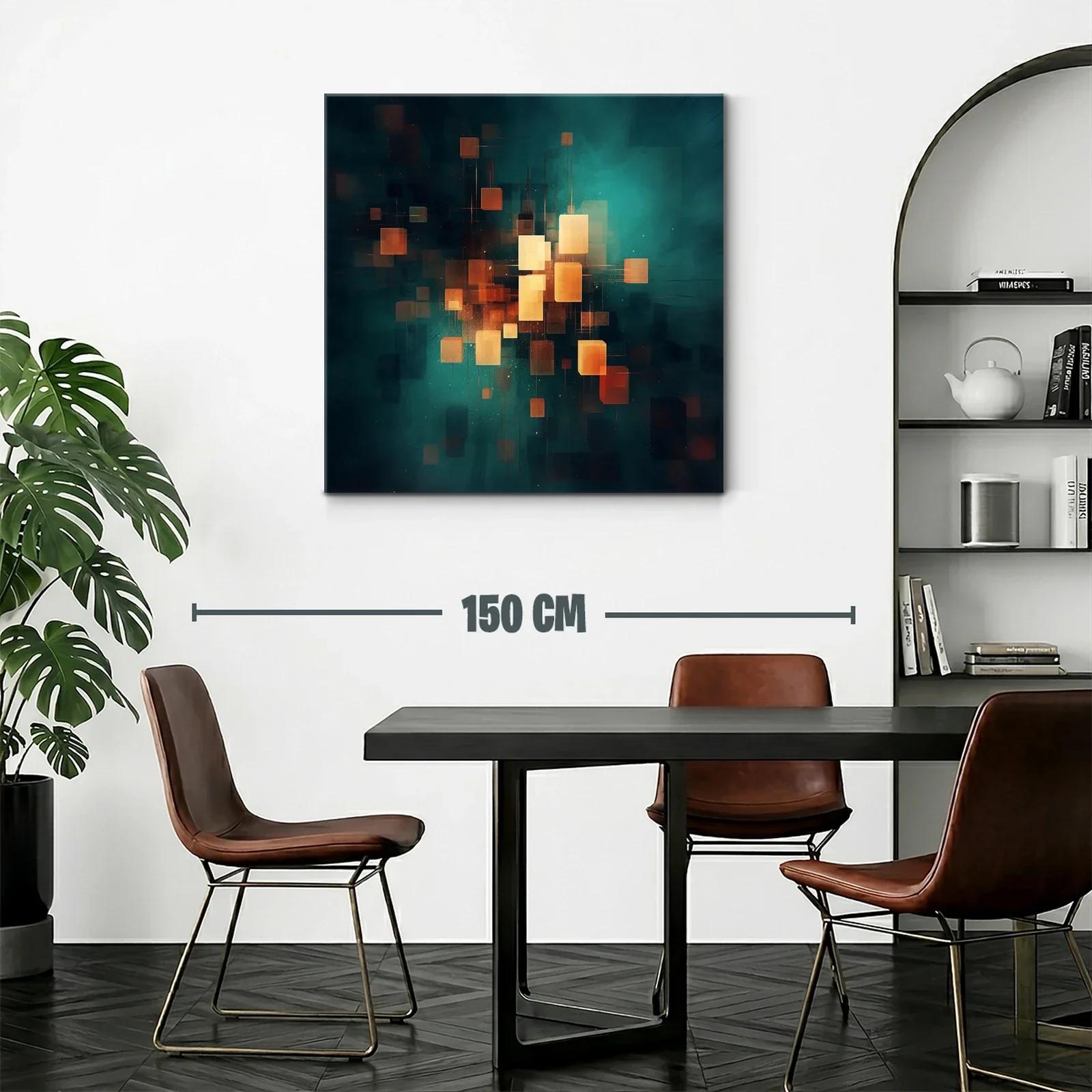 Cuadro abstracto con luces cálidas en fondo azul oscuro — miniatura 2