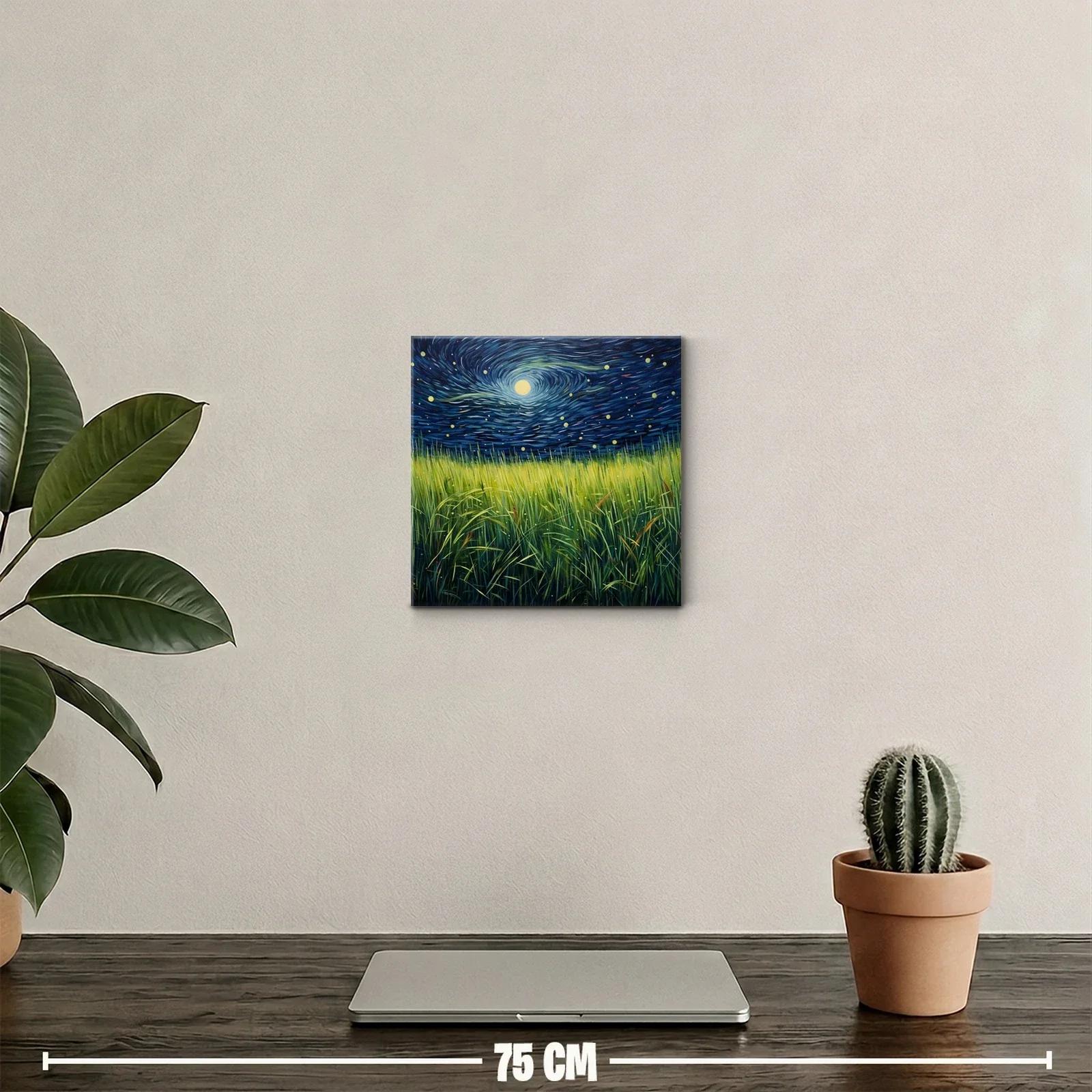 Cielo nocturno con campos de hierba iluminada por la luna — miniatura 2