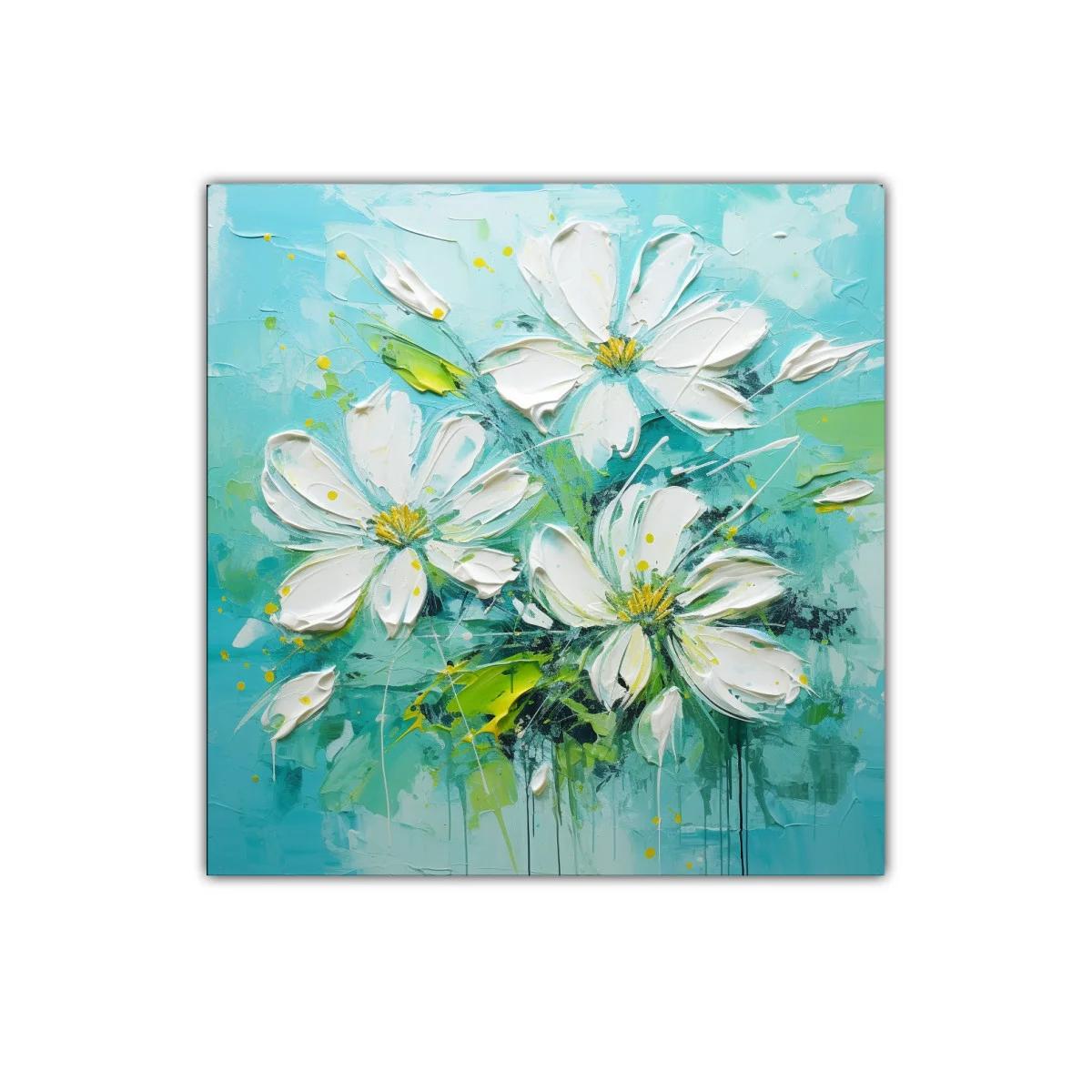 Flores blancas sobre fondo turquesa vibrante — imagen principal