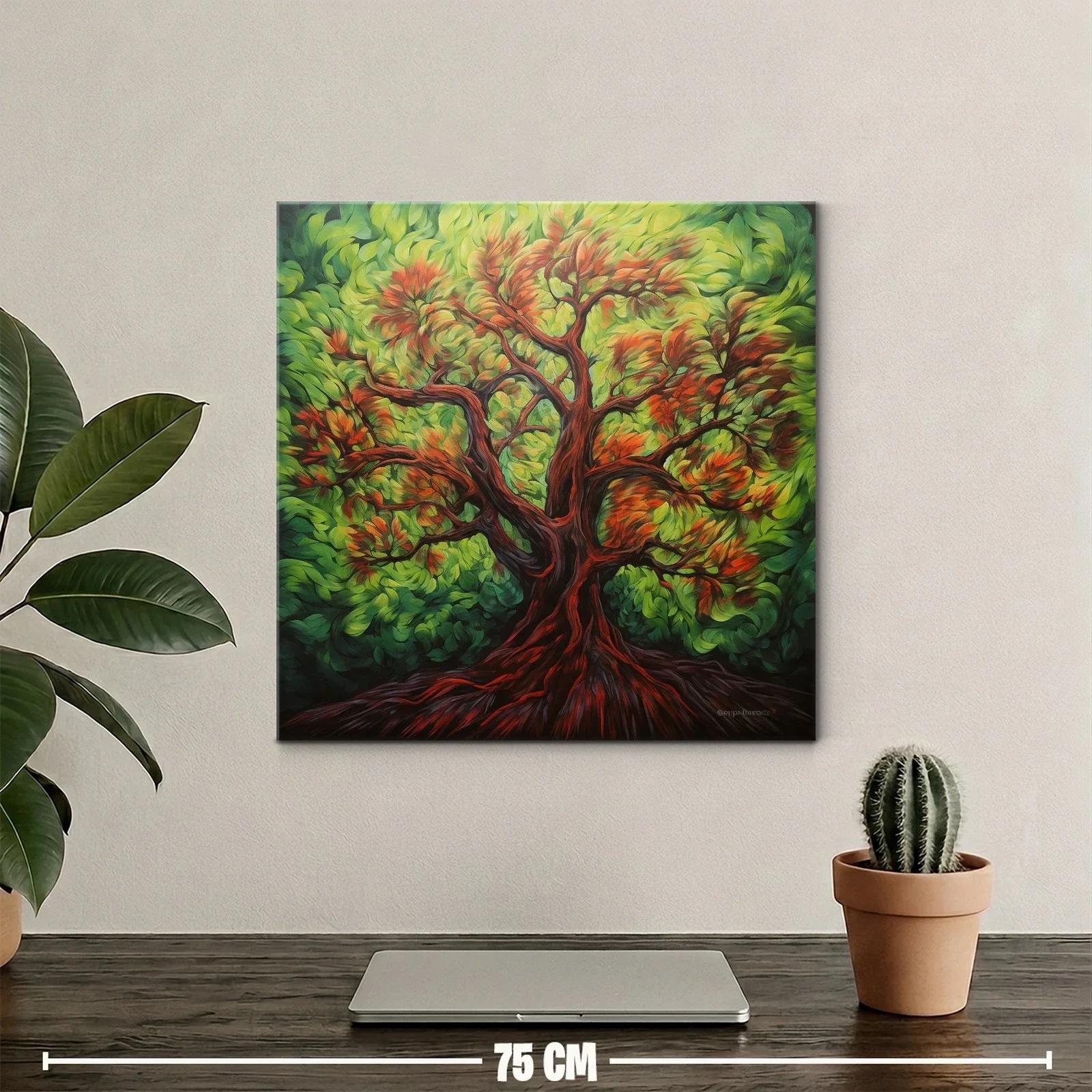 Árbol con hojas vibrantes en tonos verdes y rojos — miniatura 2
