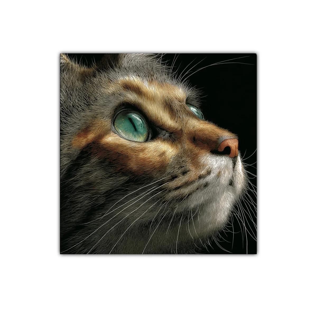 Retrato realista de gato con ojos verdes intensos