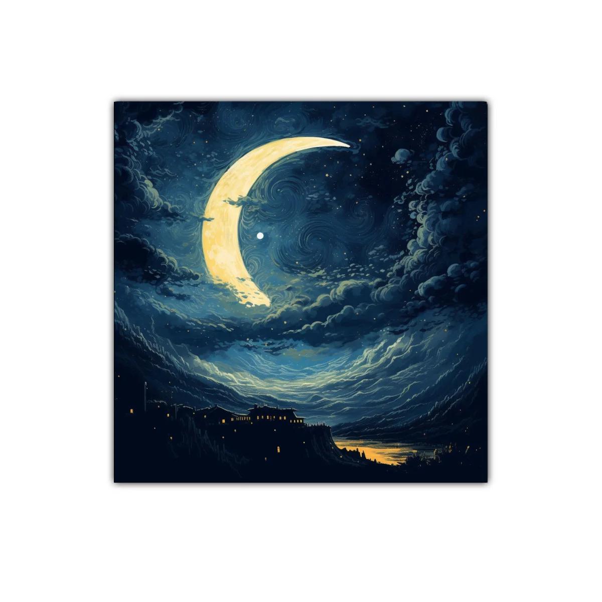 Noche mágica con luna creciente y paisaje nocturno — miniatura 1