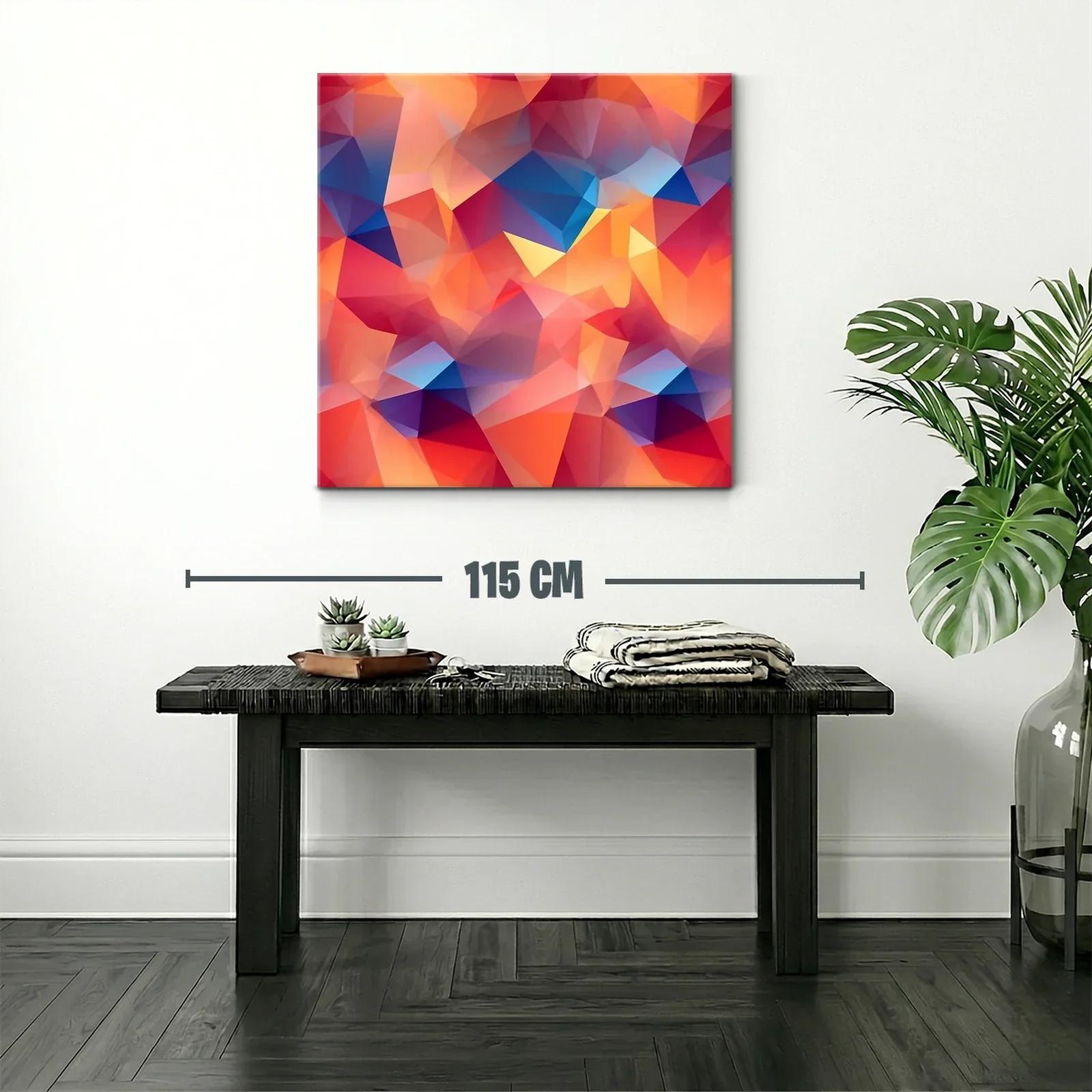 Cuadro abstracto con triángulos en tonos cálidos y fríos — miniatura 2