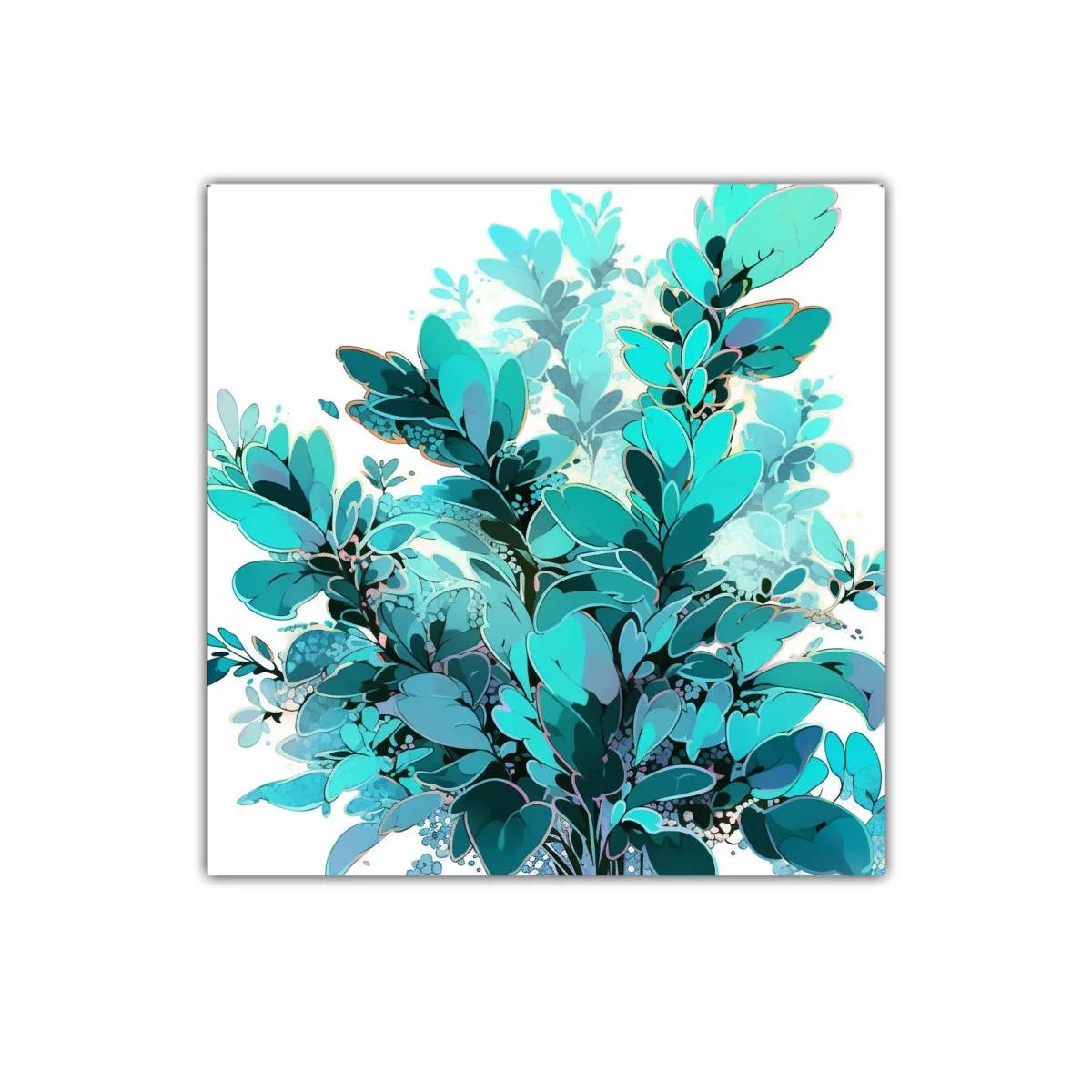 Cuadro decorativo de follaje azul turquesa vibrante