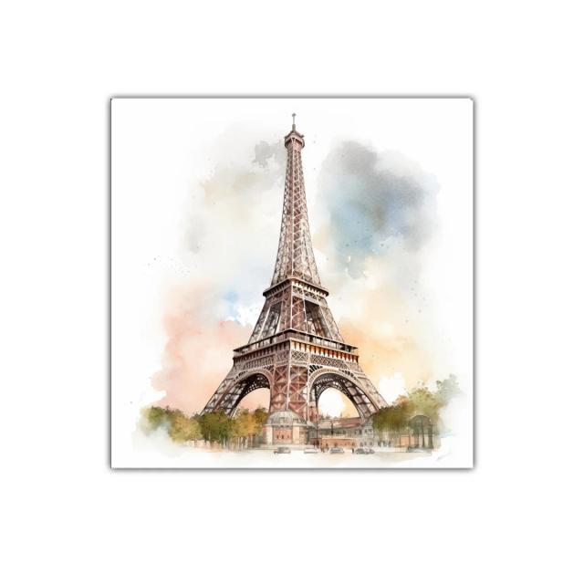 Cuadro Torre Eiffel con acuarela en tonos cálidos y suaves