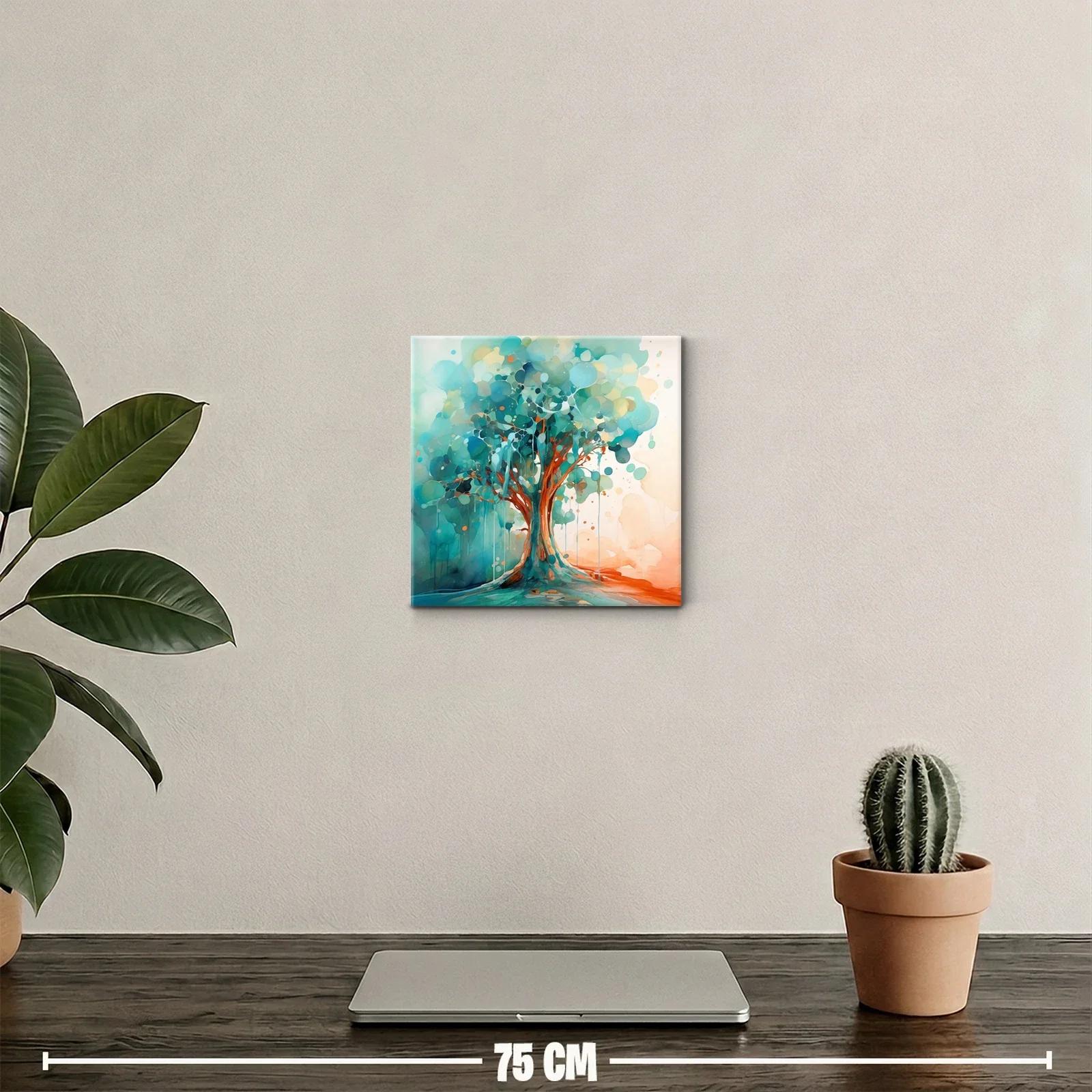 Cuadro moderno con árbol en tonos azules y naranjas vibrantes — miniatura 2