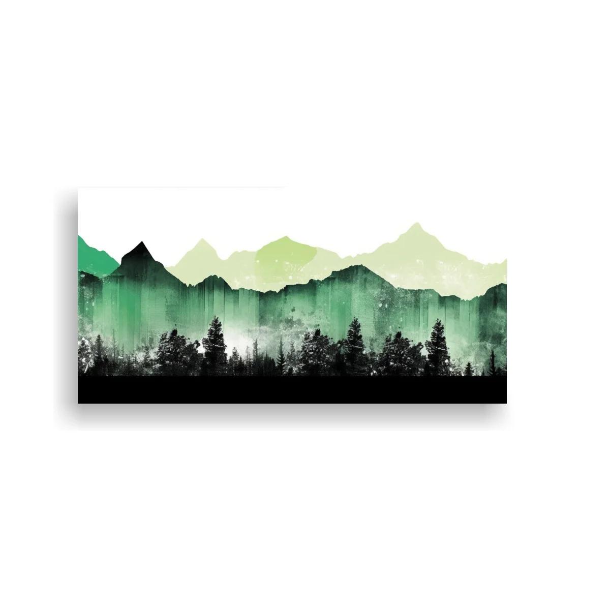 Cuadro cordillera de montañas verdes en acuarela