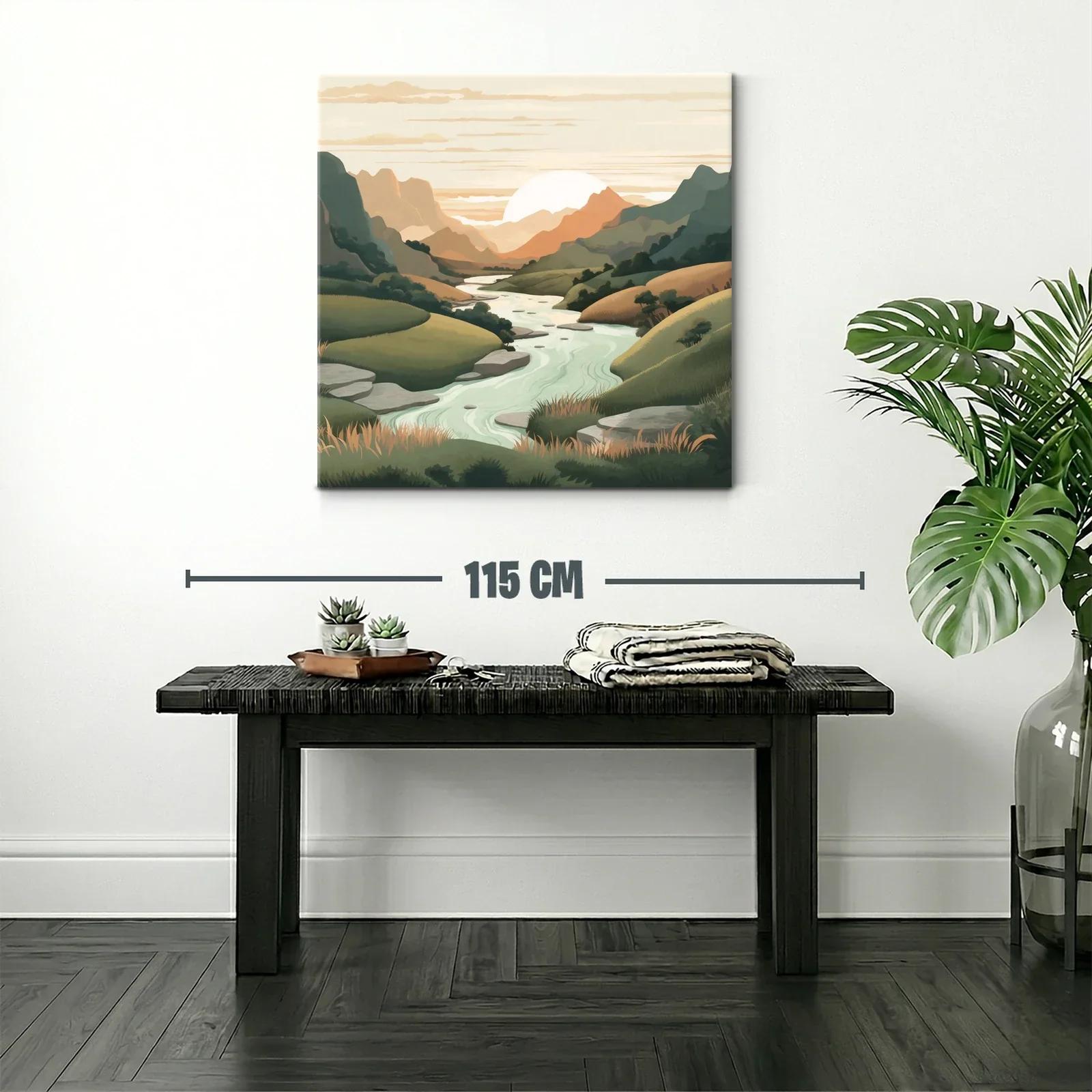 Paisaje sereno con río y montañas al atardecer — miniatura 2