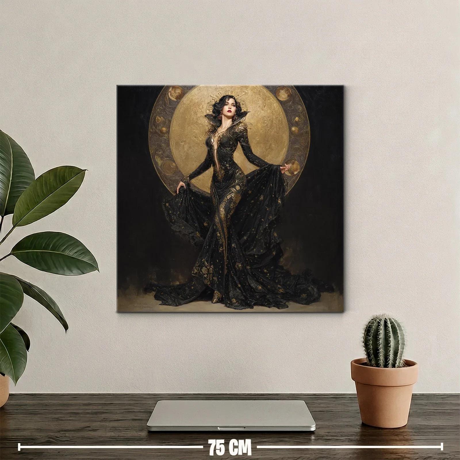 Dama elegante con aura dorada y vestido negro de lujo — miniatura 2