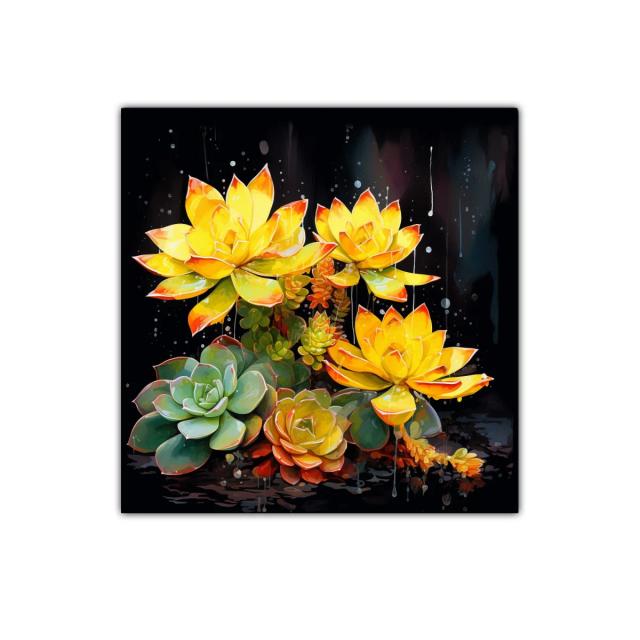 Cuadro decorativo con vibrantes flores amarillas y verdes