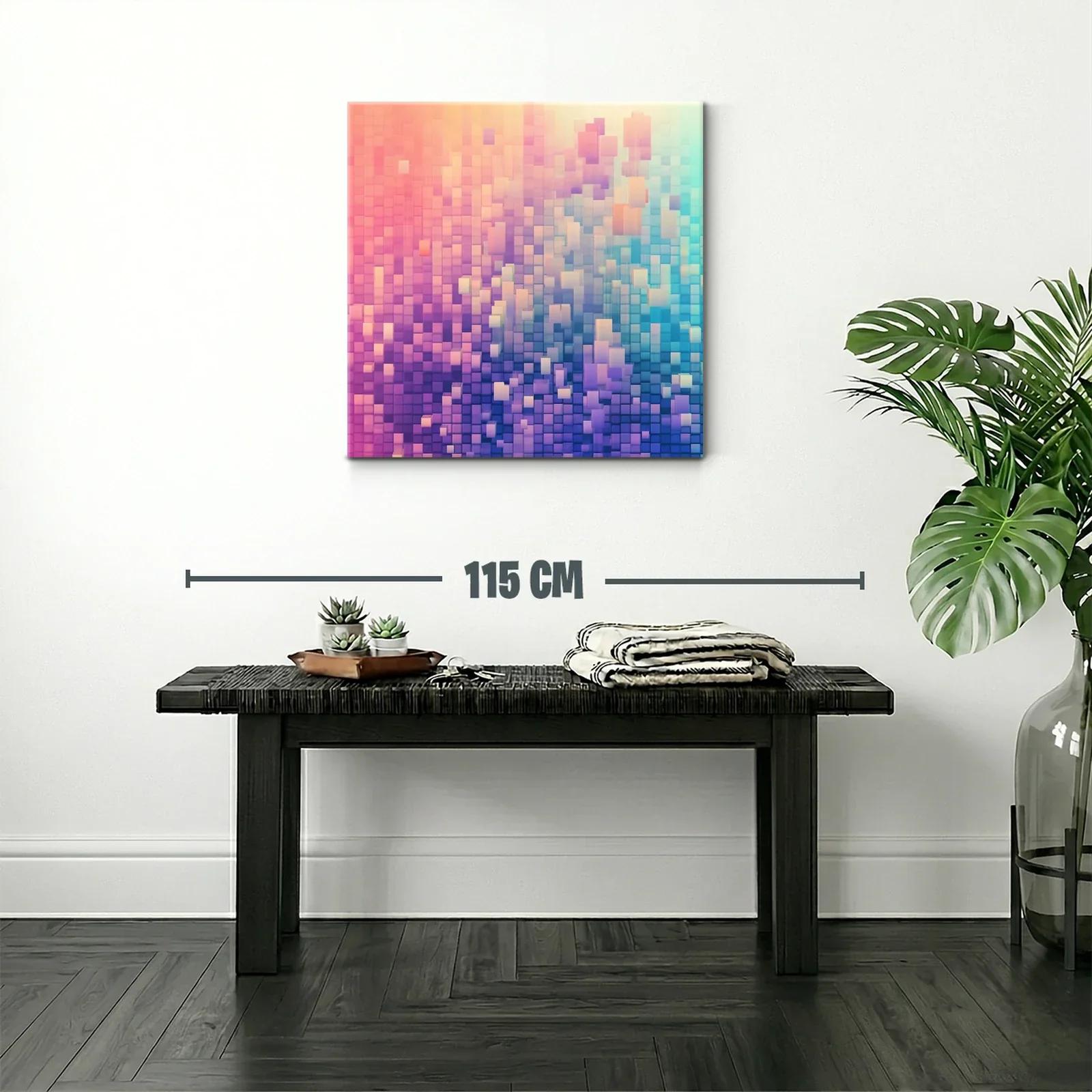 Cuadro abstracto con cubos en tonos pastel vibrantes — miniatura 2