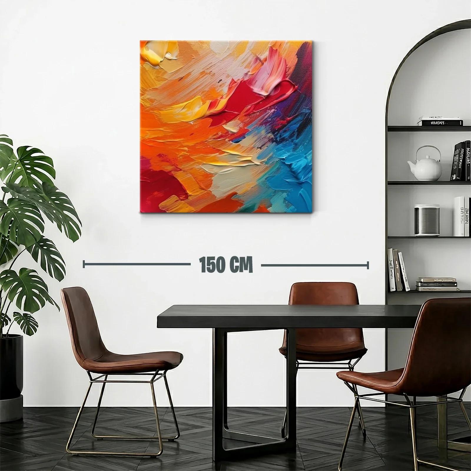Cuadro abstracto vibrante con tonos cálidos y fríos intensos — miniatura 2