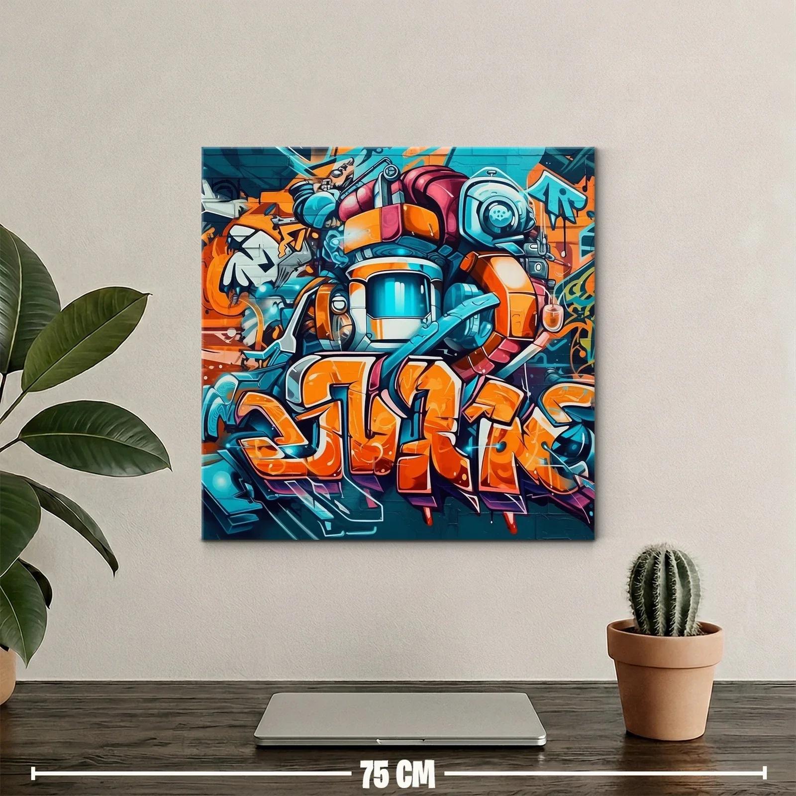 Cuadro con arte urbano y robot futurista en vibrantes tonos — miniatura 2