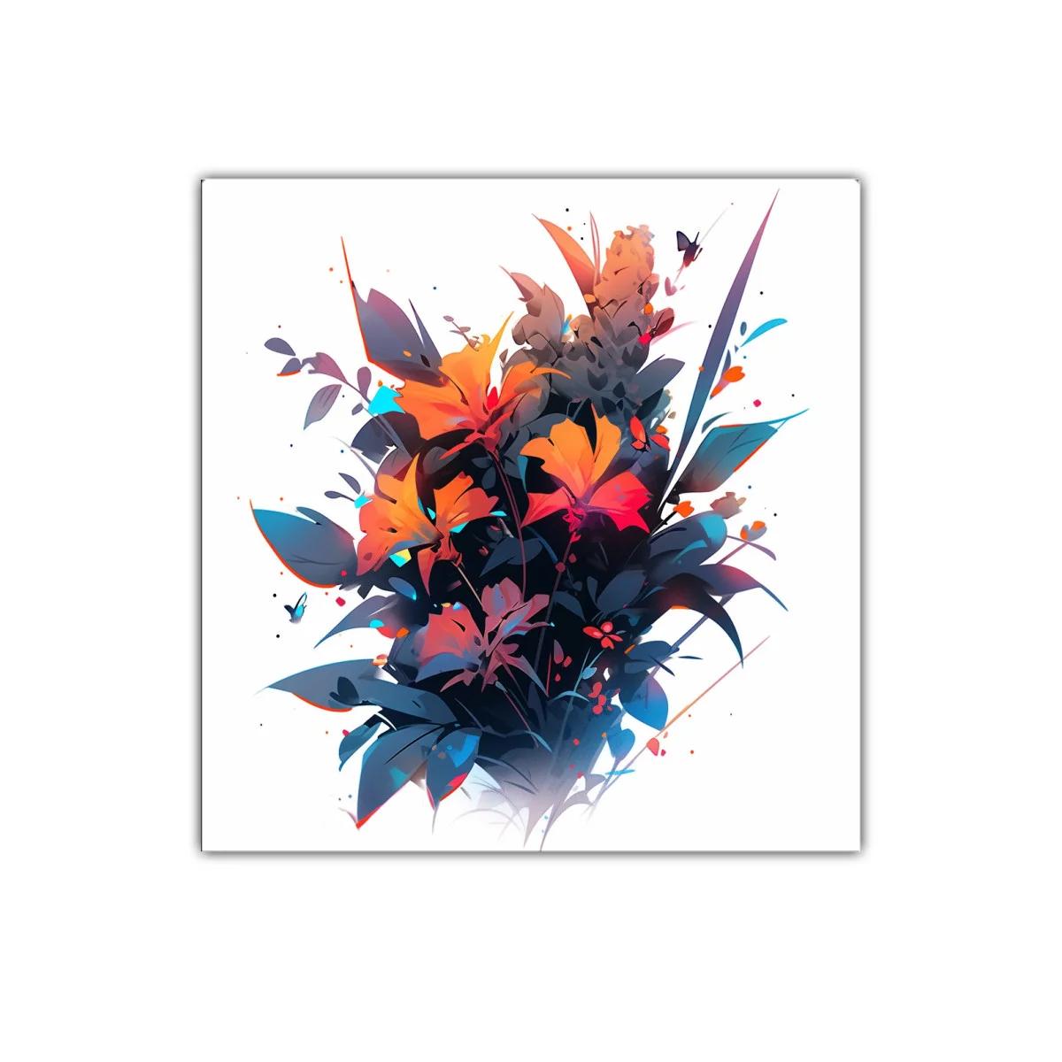 Decorativo ramo floral vibrante con tonos cálidos y fríos