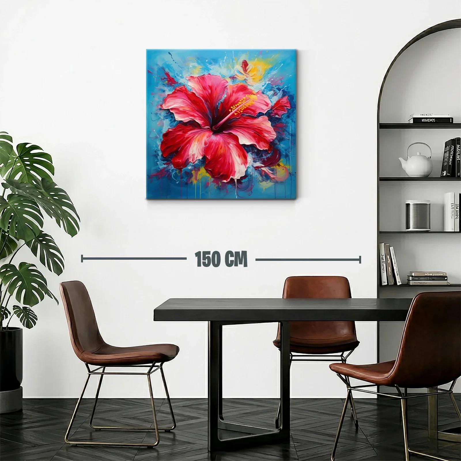Vibrante cuadro con flor roja y fondo azul intenso — miniatura 2
