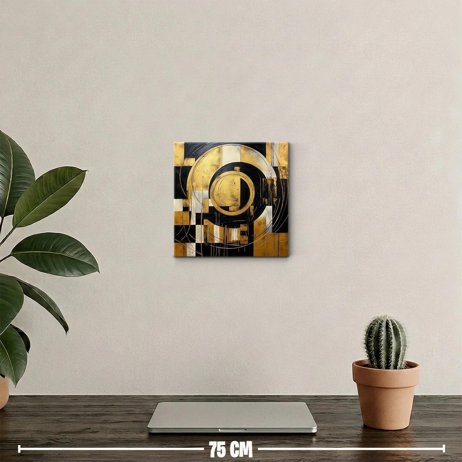 Cuadro Abstracto con Círculos Dorados y Negro Elegante — miniatura 2