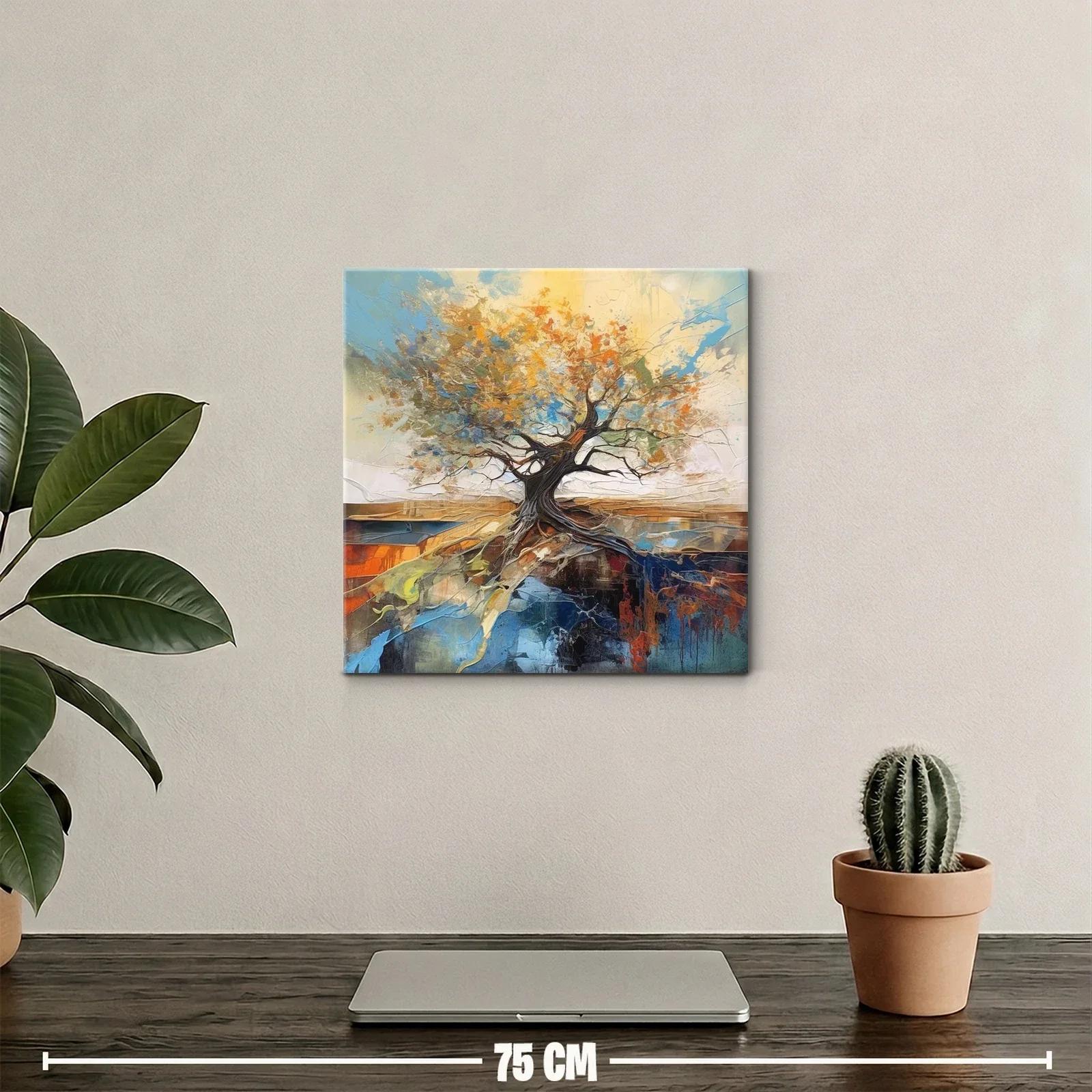 Árbol enraizado con hojas vibrantes y cielo azul — miniatura 2