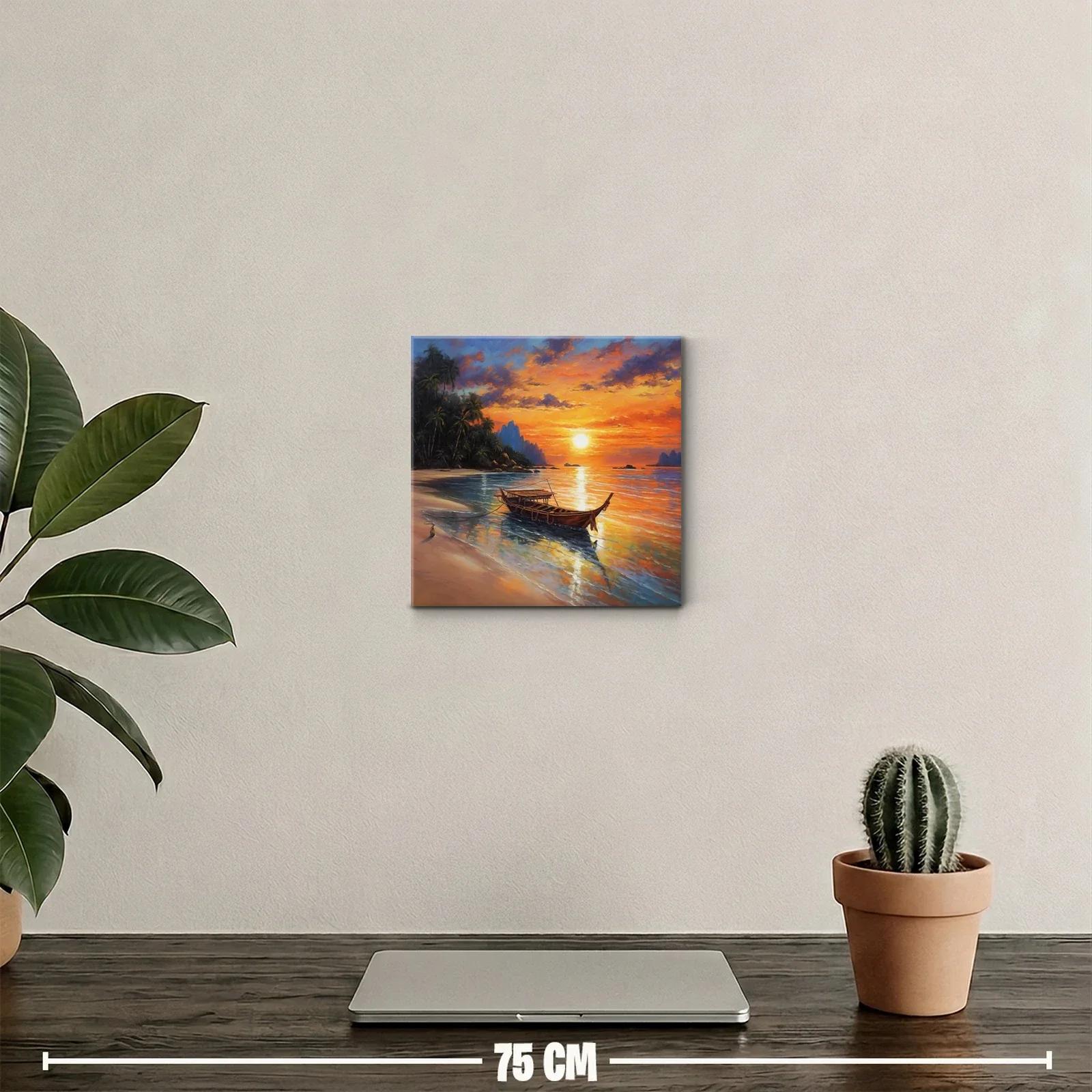 Atardecer sereno con barco en playa tropical — miniatura 2