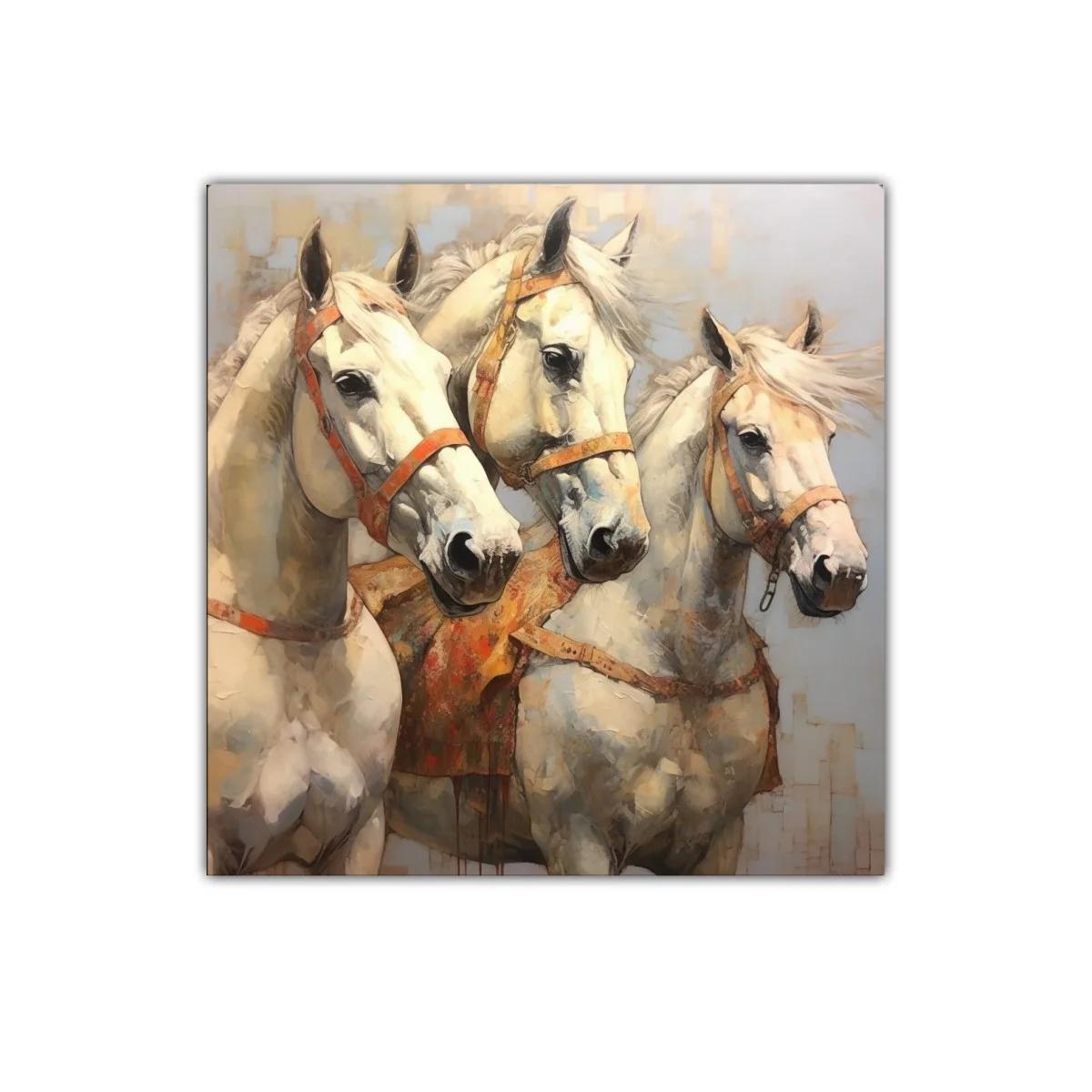 Cuadro decorativo con tres majestuosos caballos blancos — imagen principal