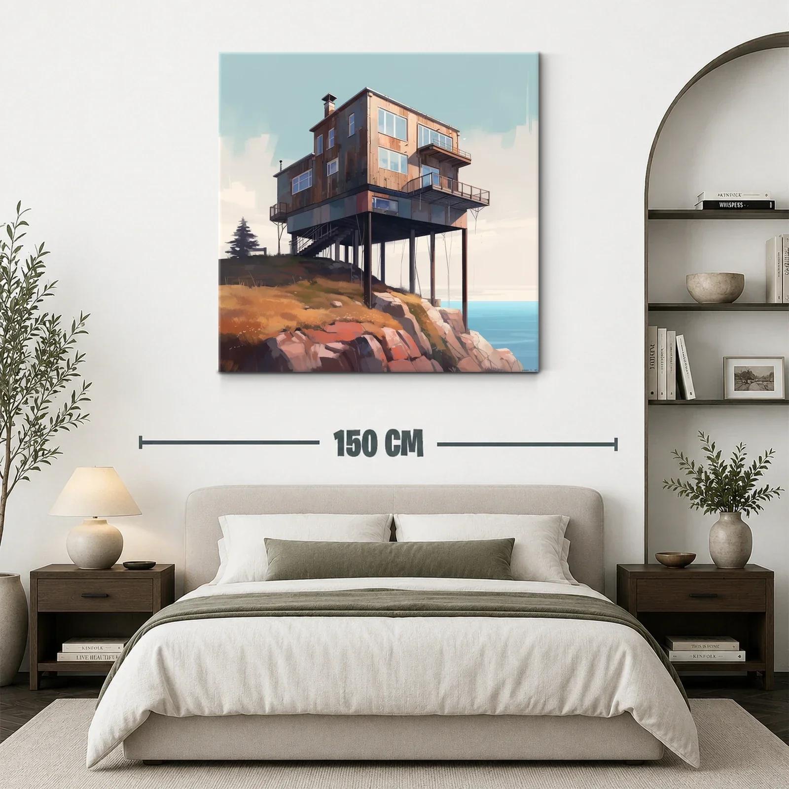 Casa sobre acantilado con vista al mar y cielo claro — miniatura 3