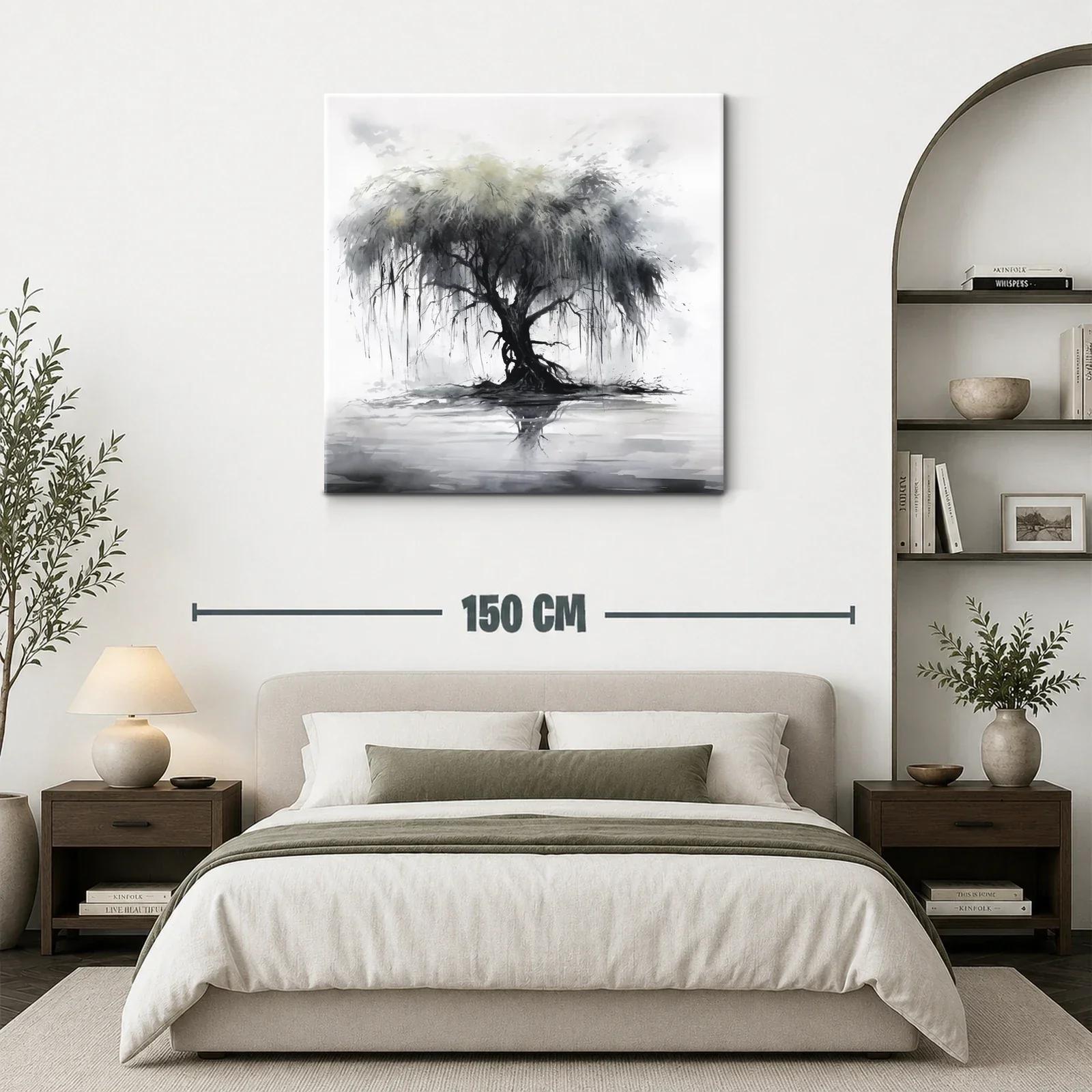 Árbol solitario con reflejo en tonos grises y suaves verdes — miniatura 3