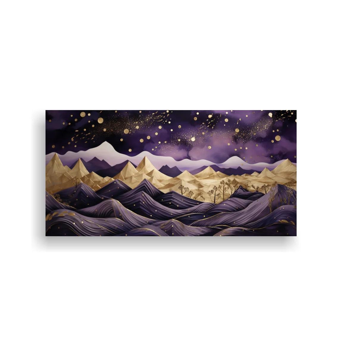 Cuadro cordillera montañosa con salpicaduras doradas