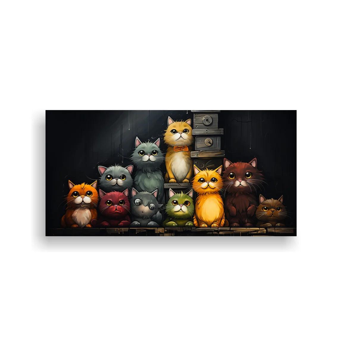 Cuadro grupo de gatos con cajones apilados