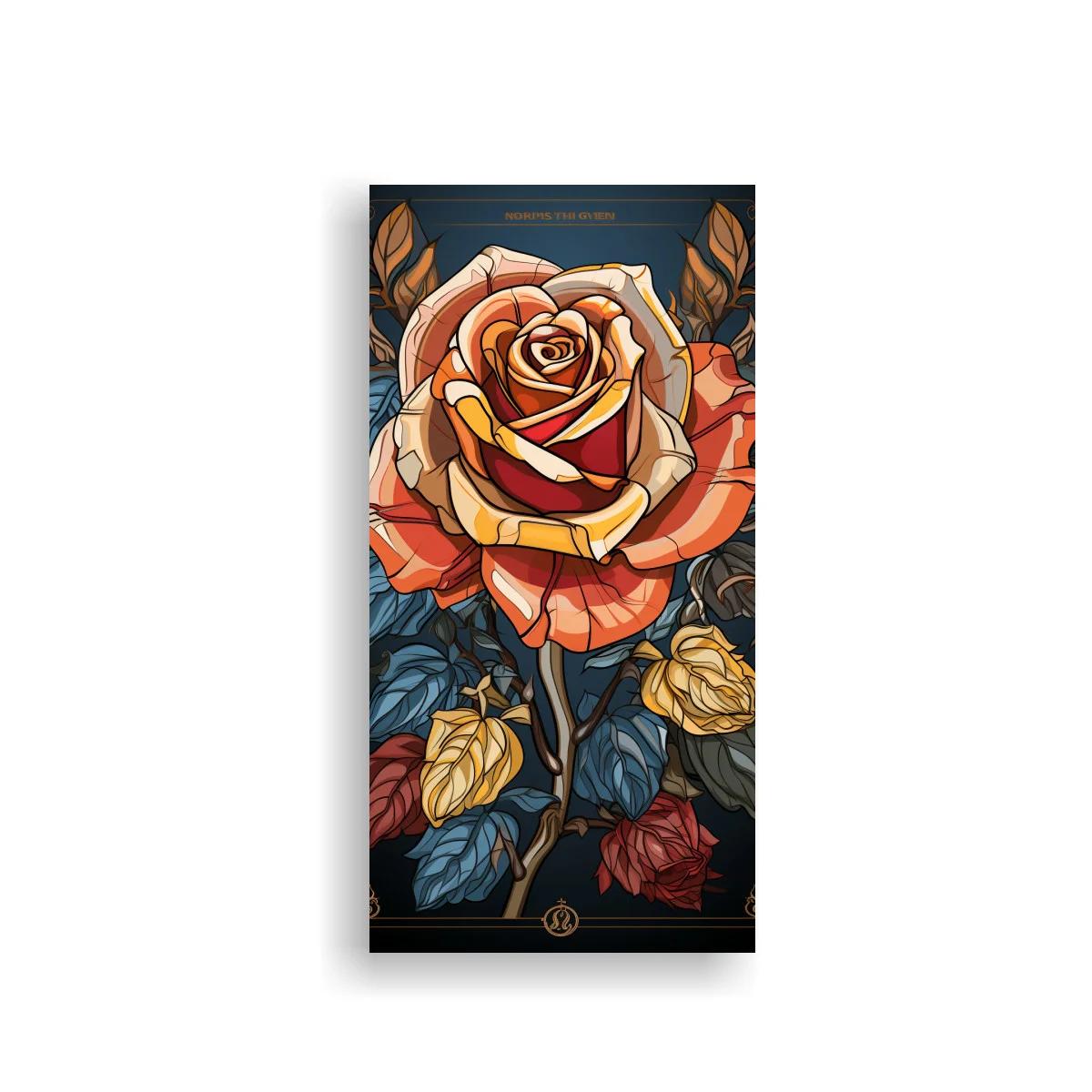 Cuadro rosa abierta con hojas y capullos