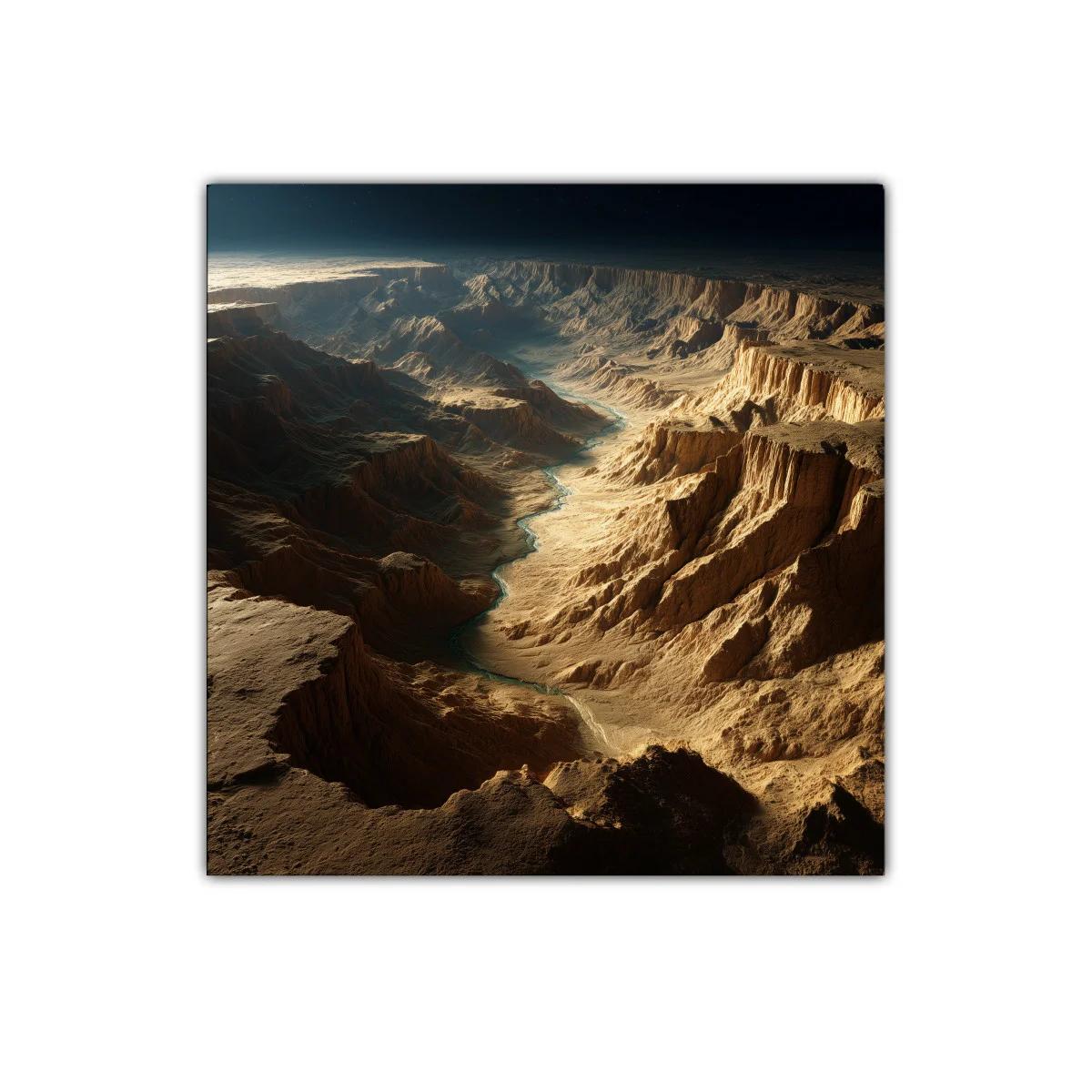 Paisaje de cañón iluminado por luz cálida y sombras profundas — imagen principal